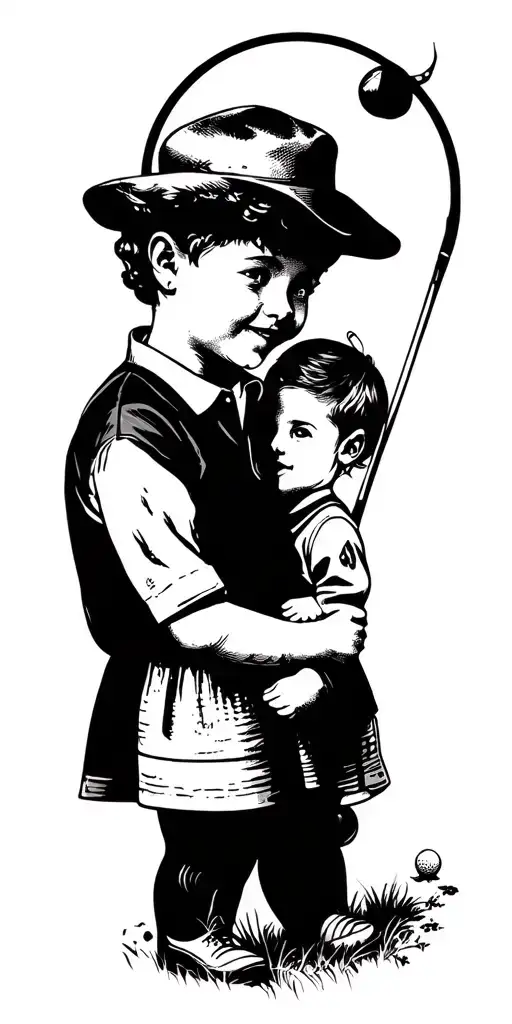 golf course landscape scene featuring children tattoo design idea
