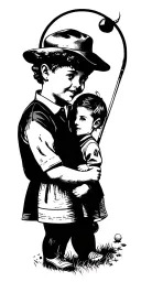 golf course landscape scene featuring children tattoo design idea