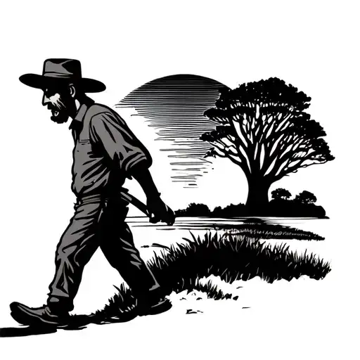 ole farmer walking into the sunset using one sun tattoo design idea