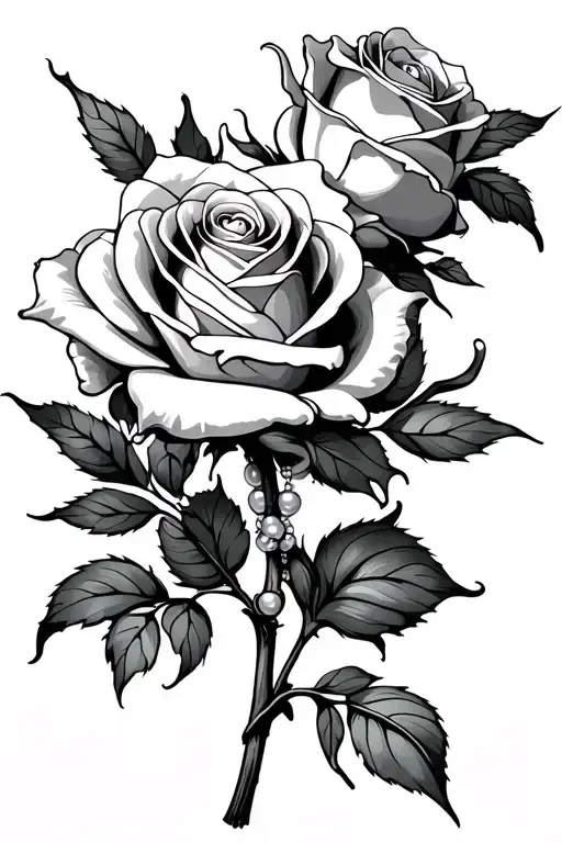 two roses intertwined with pearls as the stems tattoo design idea