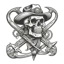 skull and Calvary scout hat with 2 sabres crossed and says "death before dismount" tattoo design idea