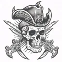 skull and Calvary scout hat with 2 sabres crossed and says "death before dismount" tattoo design idea
