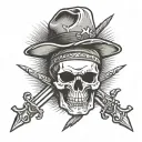 skull and Calvary scout hat with 2 sabres crossed and says "death before dismount" tattoo design idea