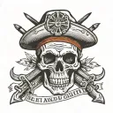 skull and Calvary scout hat with 2 sabres crossed and says "death before dismount" tattoo design idea