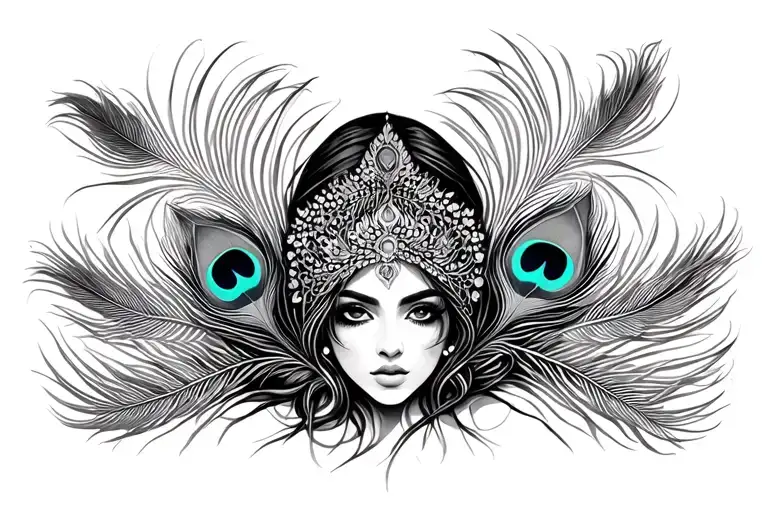 "shamia" surrounded by peacock feather tattoo design idea