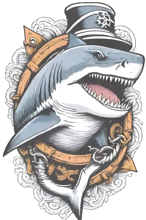 shark biting an anchor  tattoo design idea