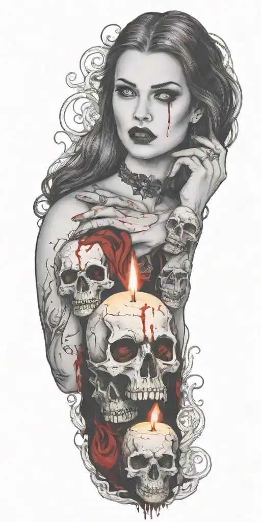 multiple vampire blood women candle burning tattoo design idea