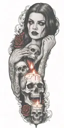multiple vampire blood women candle burning tattoo design idea