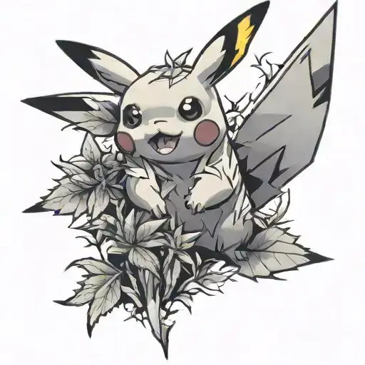 pikachu and weed leaf tattoo design idea