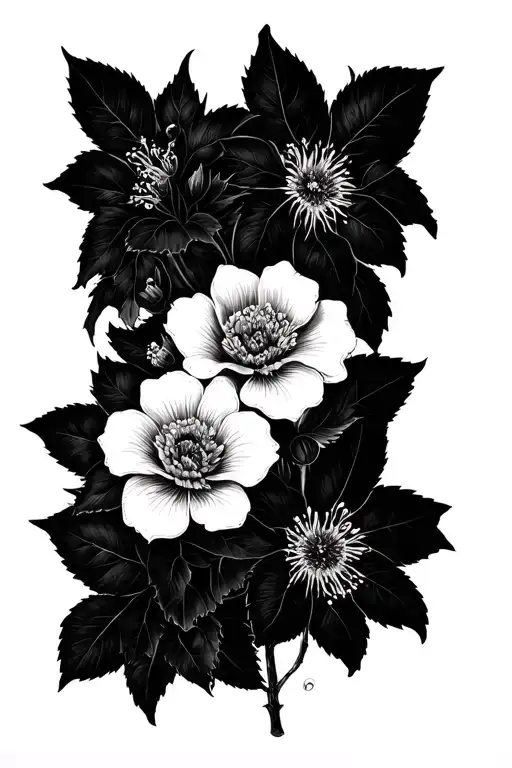 clematis and wild rose intertwined tattoo design idea