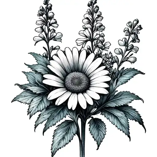 daisy and delphinium tattoo design idea