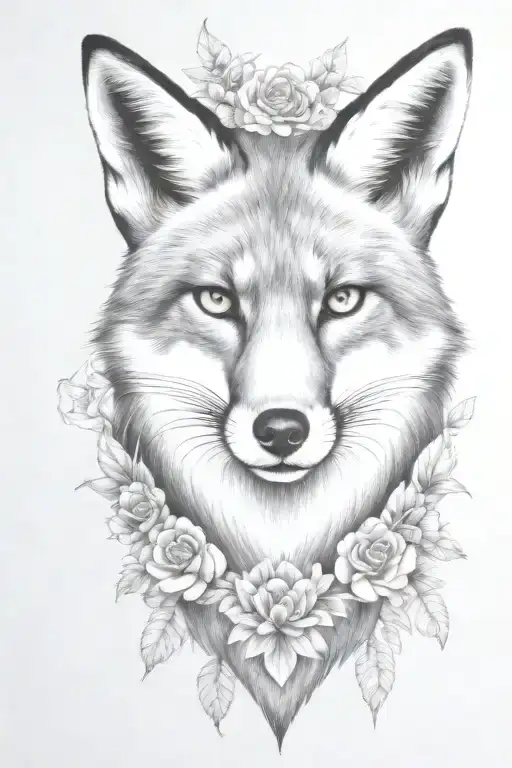 fox head with gold eyes tattoo design idea