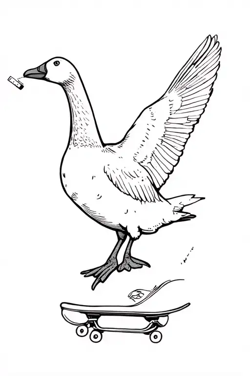 Goose jumps on a skate with a cigarette tattoo design idea