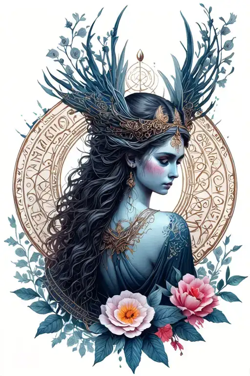 Sagittarius, Cancer, interlinked, spirals, goddess Hecate, flowers tattoo design idea