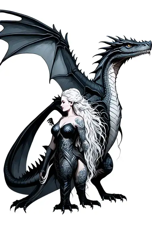Drogon and Daenerys Targaryen with her tattoo design idea
