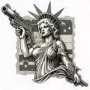 Marilyn monroe as the statue of liberty with a mexican flag around her, a gun, and half dead tattoo design idea