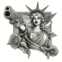 Marilyn monroe as the statue of liberty with a mexican flag around her, a gun, and half dead tattoo design idea