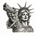 Marilyn monroe as the statue of liberty with a mexican flag around her, a gun, and half dead tattoo design idea