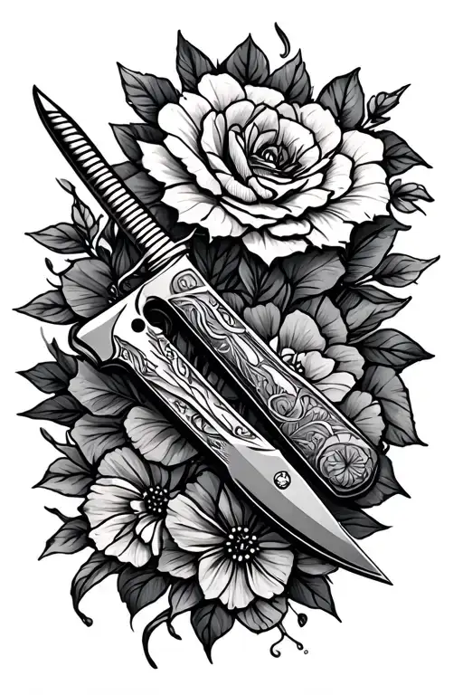 Stiletto style pocketknife tattoo design idea