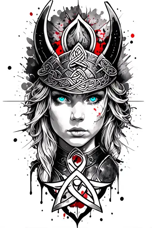 Valkyrie with blue eyes on armor tattoo design featuring Celtic trinity knot  tattoo design idea