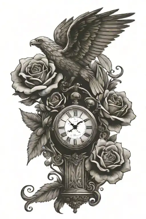 the fall of icarus with clocks for time and roses and the word sonder. make this for the forearm. tattoo design idea