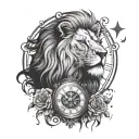 lion with a clock surrounded by stars   tattoo design idea