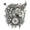 lion with a clock surrounded by stars   tattoo design idea