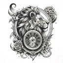 lion with a clock surrounded by stars   tattoo design idea