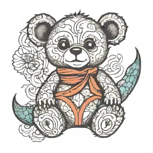 Teddy bear with lizard tail wrapped tattoo design idea