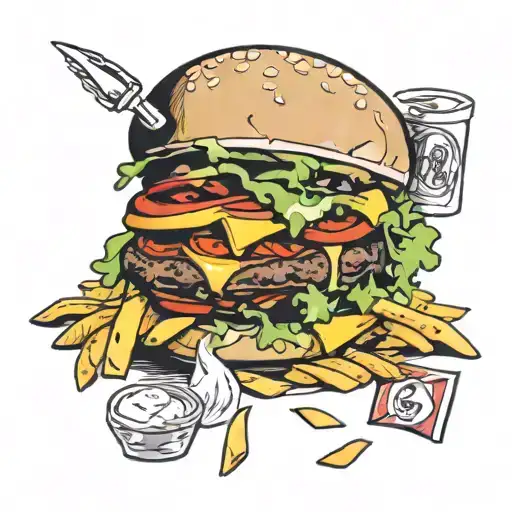 hamburger and chips tattoo design idea