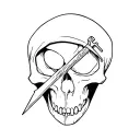 skull with a dagger struck in eye socket tattoo design idea