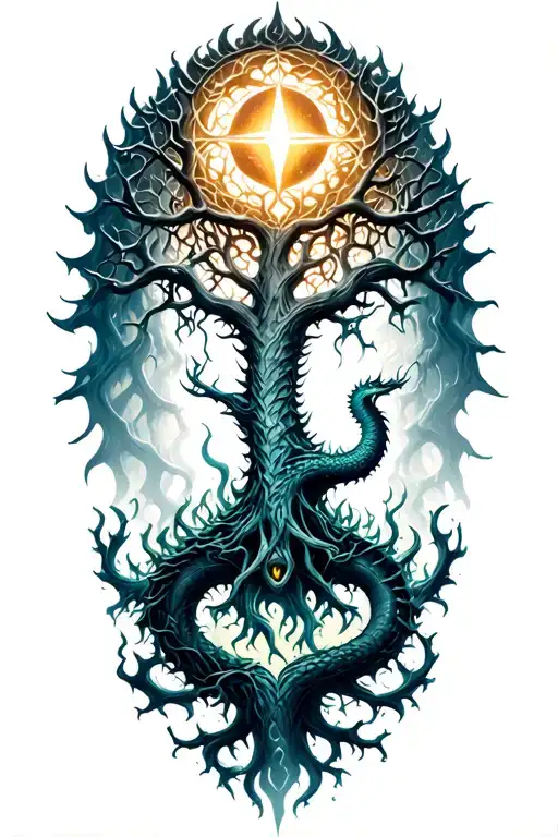 yggdrasil with jormungandr tattoo design idea