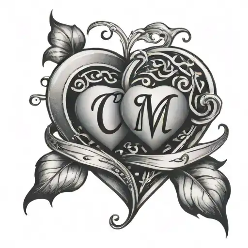 two hearts connected with initials C and M tattoo design idea