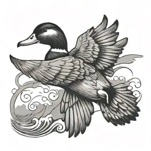 duck flying towards tattoo design idea