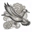 duck flying towards tattoo design idea