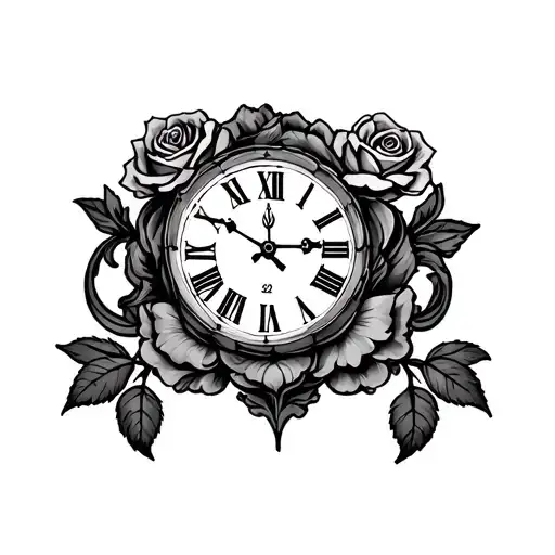 rose clock street sign intertwined tattoo design idea
