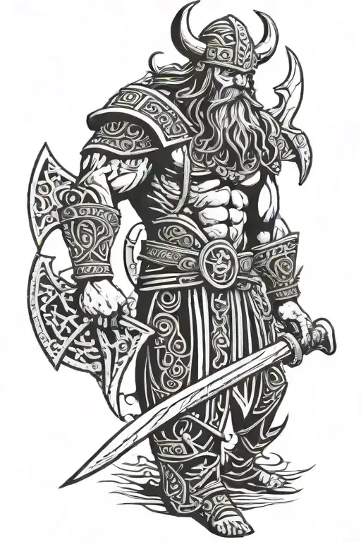 viking holding axe tattoo design idea