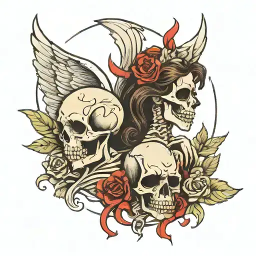 angel and devil skeleton tattoo design idea