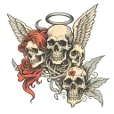 angel and devil skeleton tattoo design idea