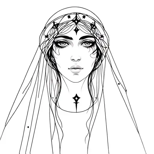 Hecate triple moon goddess portrait wearing veil tattoo design idea