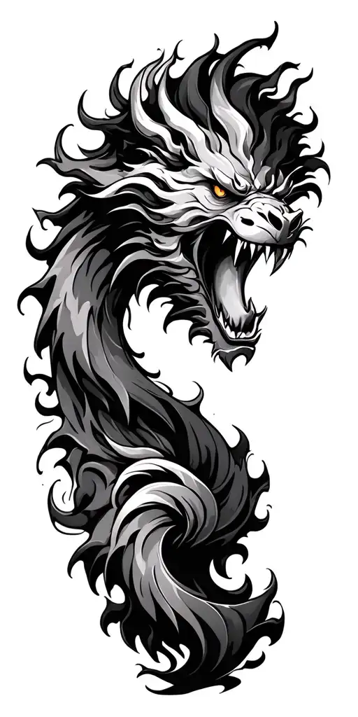 chimera sideways with swirls and fine lines tattoo design idea