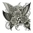 Memorial Tattoo neckpiece that wraps from left around back to right side of neck. It will have Alicia,Celia, Norman J, V tattoo design idea