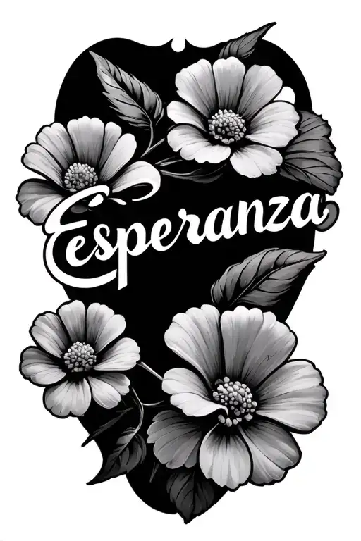 The name Esperanza with 3 small flowers  tattoo design idea