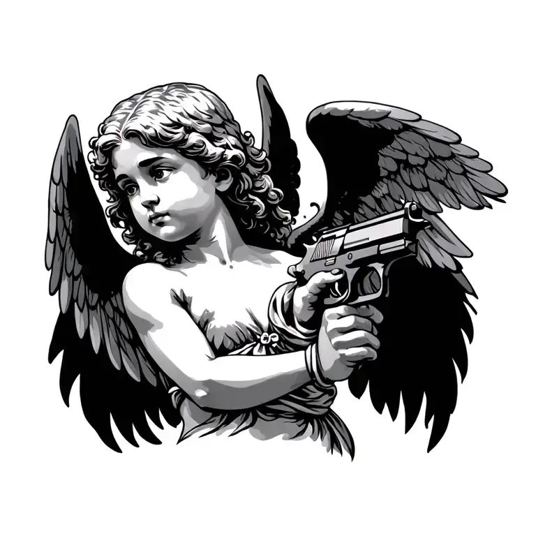 Cupid holding a gun tattoo design idea