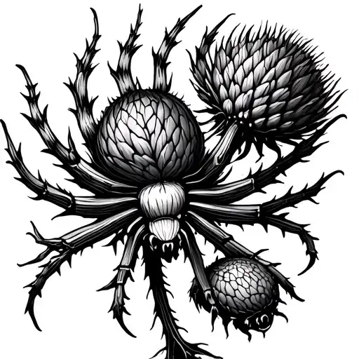 traditional style thistle with garden spider hanging off of it tattoo design idea