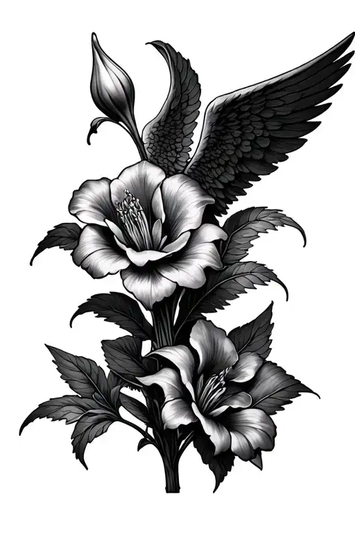 angels trumpets plant intertwined with belladonna poison flower tattoo design idea