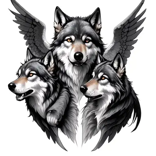 angel holing 3 wolf's tattoo design idea