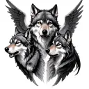 angel holing 3 wolf's tattoo design idea