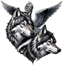 angel holing 3 wolf's tattoo design idea