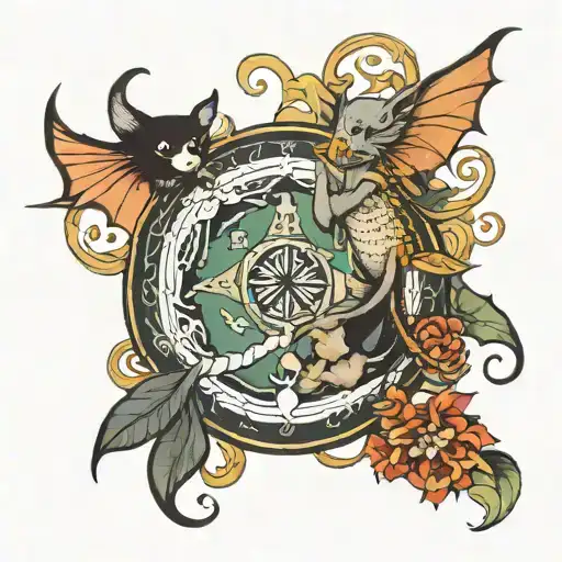 Pisces,  rats, Loki, bats tattoo design idea